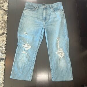 Uniqlo Slim High Straight Leg Jeans 32 waist distressed.  Excellent condition.